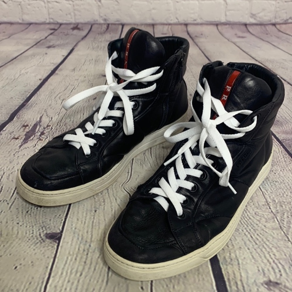 Prada Avenue High Top Leather Sneakers